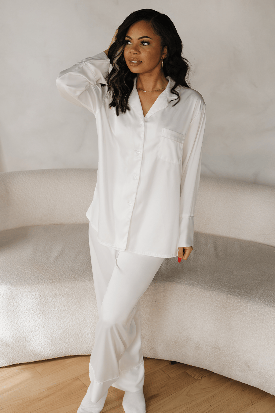 Women's white satin bridal pajama set – view 4