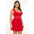 Women's red floral pleated mini dress with wide straps and bustier bodice – photo 3
